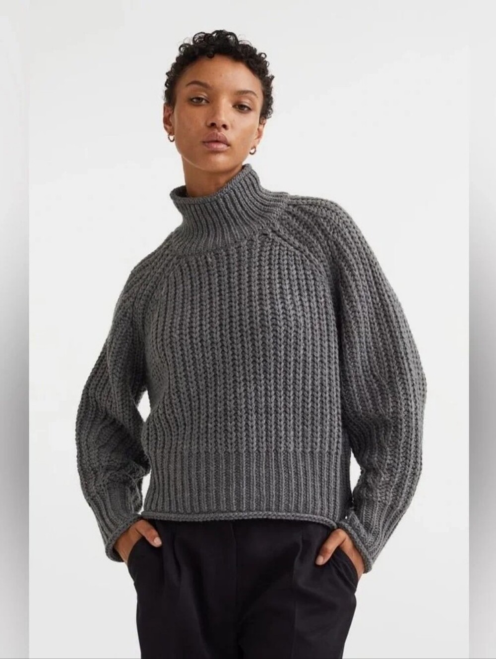 H&M Chunky Wool Blend Ribbed Turtleneck Sweater